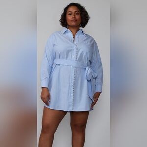 NWT 4X NY&CO Plus Pearl Trim Striped Shirt Dress